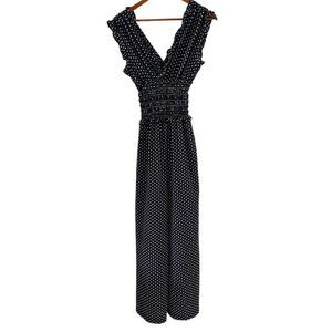 Max Studio Black With White Polka Dot Wide Leg Sleeveless Jumpsuit Size XS